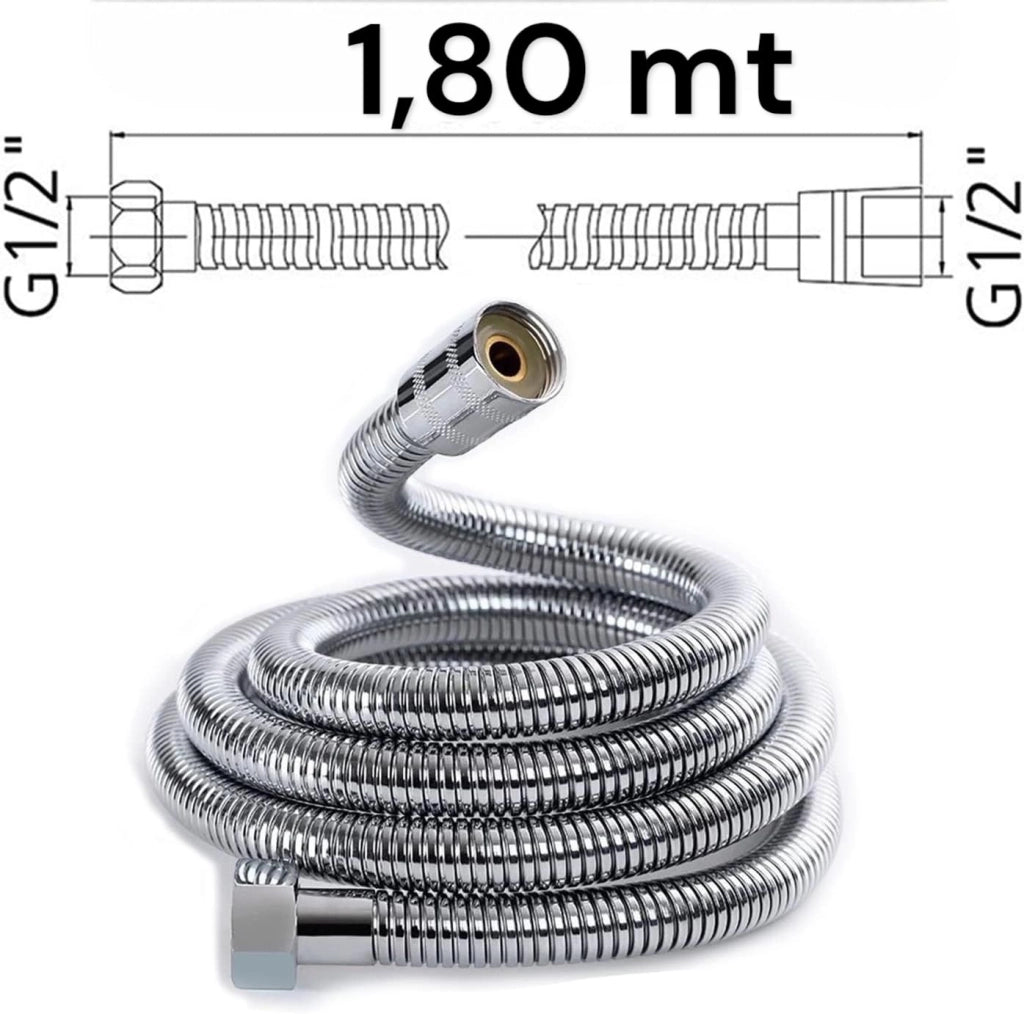 Tubo Flessibile per Doccia 1,80 Mt Anti-attorcigliamento Standard G1/2 69223