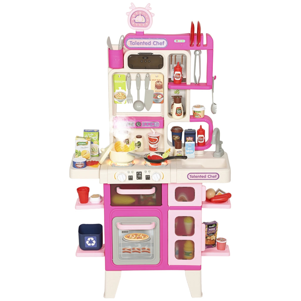 Cucina Giocattolo per Bambini 3-6 Anni con 104 Accessori, in PP, PE e ABS, 52.5x22x100 cm, Rosa