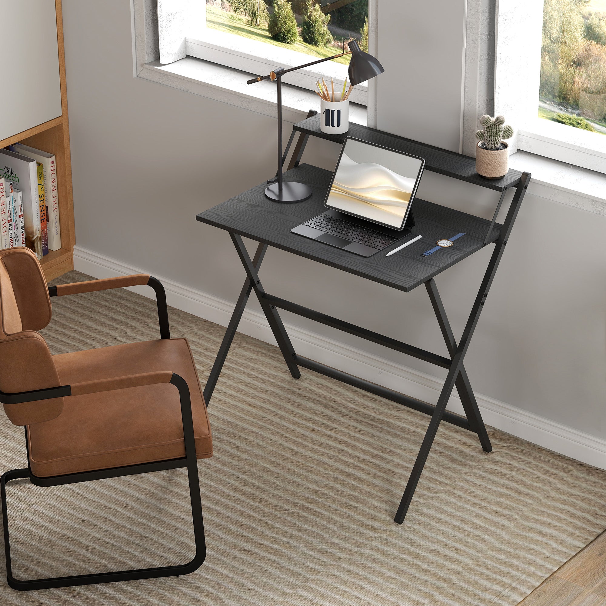 Scrivania Pieghevole 81,5x62x86,5 cm con Ripiano per Monitor Nero