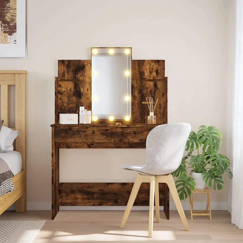 Toeletta | Tavolo da Trucco con Luci LED Rovere Fumo 96x40x142 cm