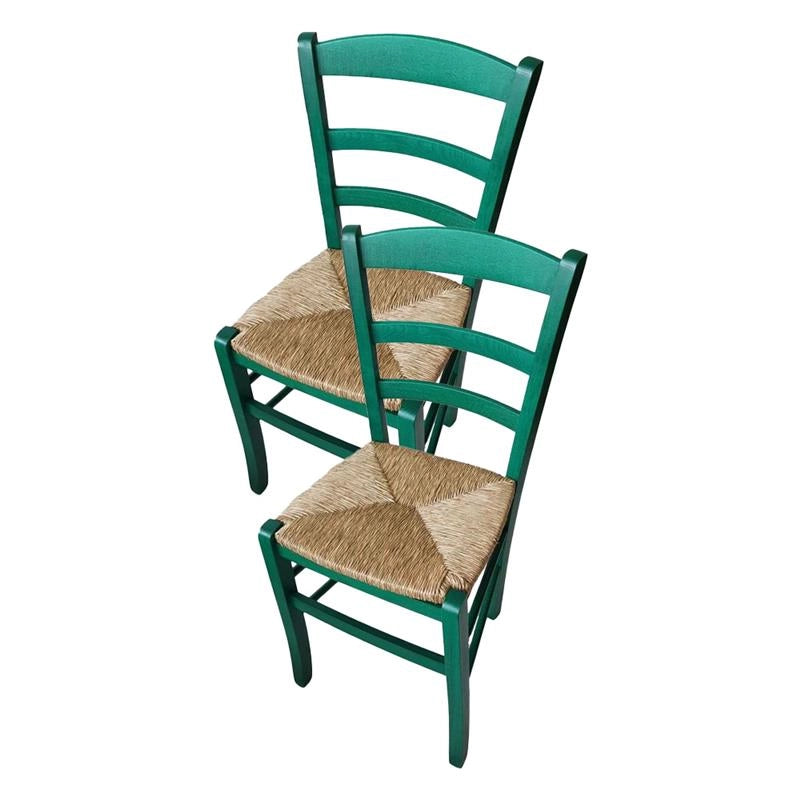 SET 2 SEDIE PAESANA IN LEGNO CON SEDUTA IN PAGLIA E SCHIENALE ALTO 42X40X87H CM COLORE VERDE