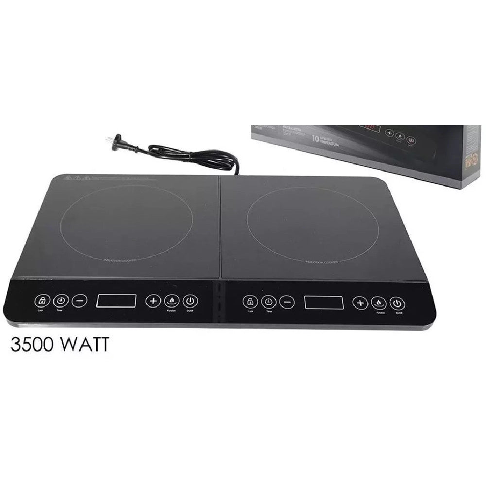 Trade Shop - Doppia Piastra Piano Cottura Ad Induzione Fornello Elettrico 3500w Cucina Nero Moderno -