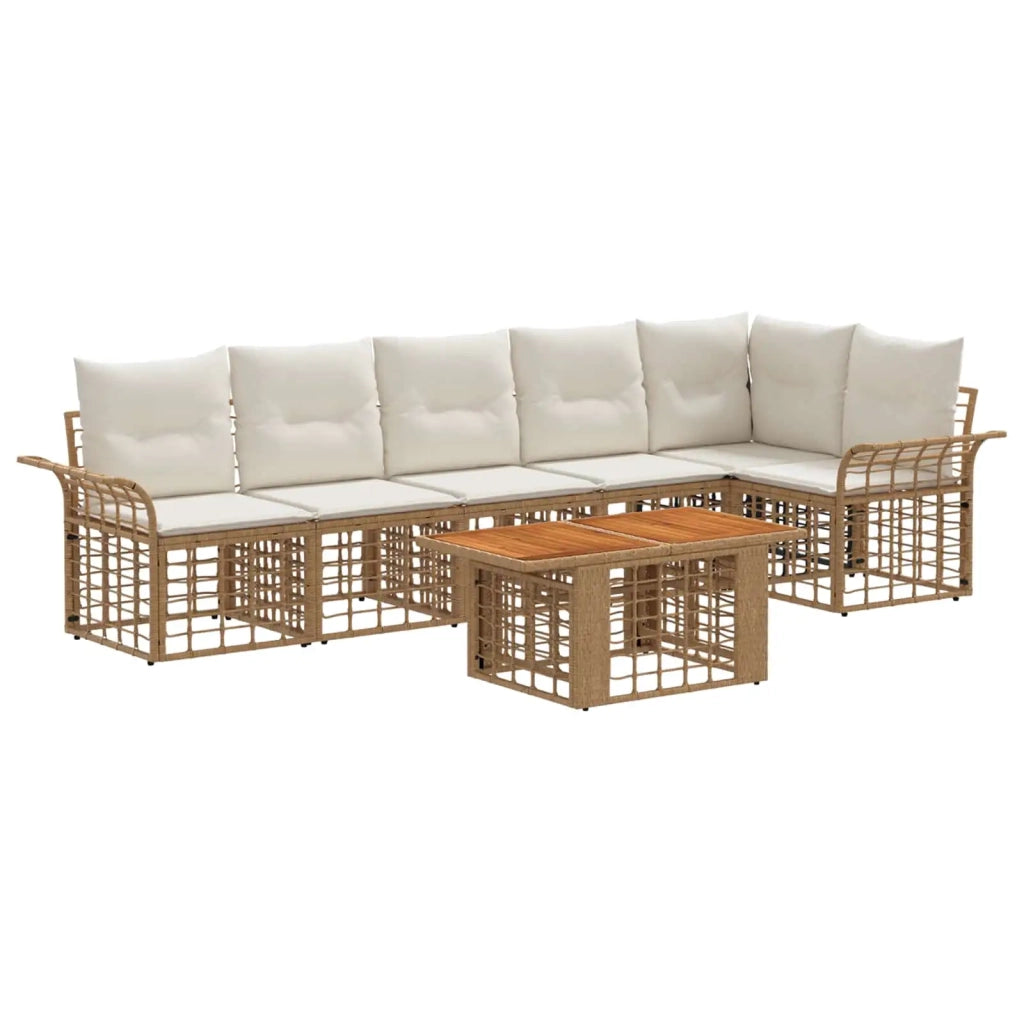 Set Divano da Giardino 7 pz Naturale e Bianco Crema polyrattan 3437980