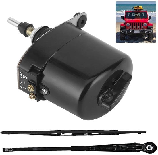 Kit di pulizia parabrezza universale 12V - con braccio e lamiera 105° - progettato a livello professionale - costruzione in metallo di alta qualità - duraturo