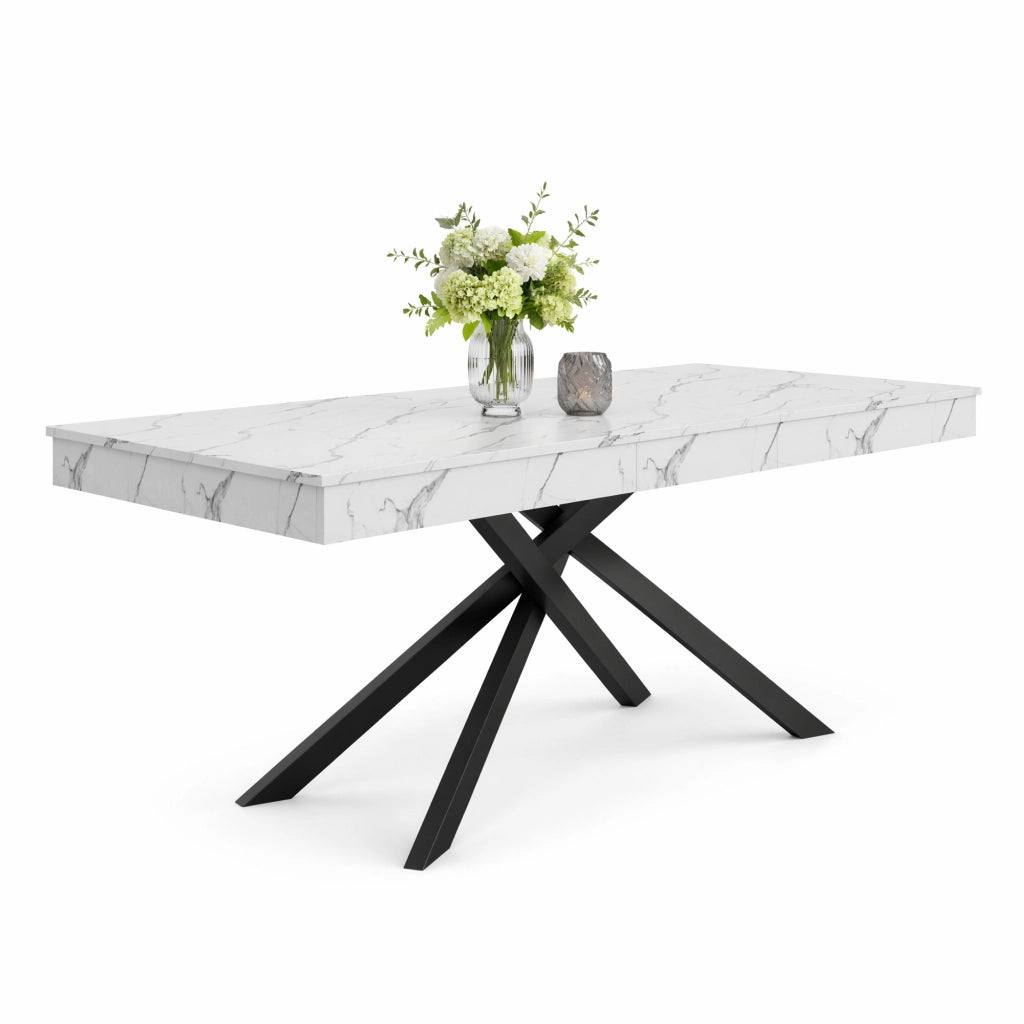 Tavolo da pranzo allungabile 140-180x80 cm in MDF bianco; per 6-8 persone