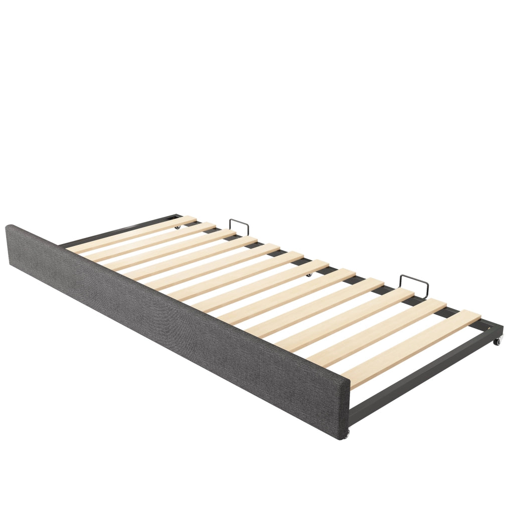 Letto daybed estraibile 90x190 cm in lino grigio; con rete a doghe e struttura L