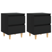 Comodini con Gambe in Pino Massello 2 pz-Set di 2 Tavolino da notte Neri 40x35x50 cm