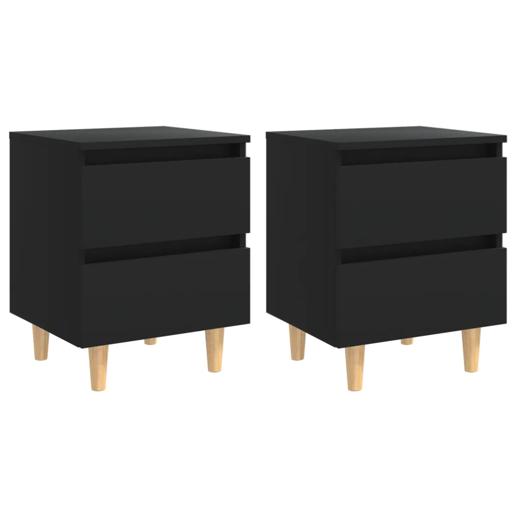 Comodini con Gambe in Pino Massello 2 pz-Set di 2 Tavolino da notte Neri 40x35x50 cm