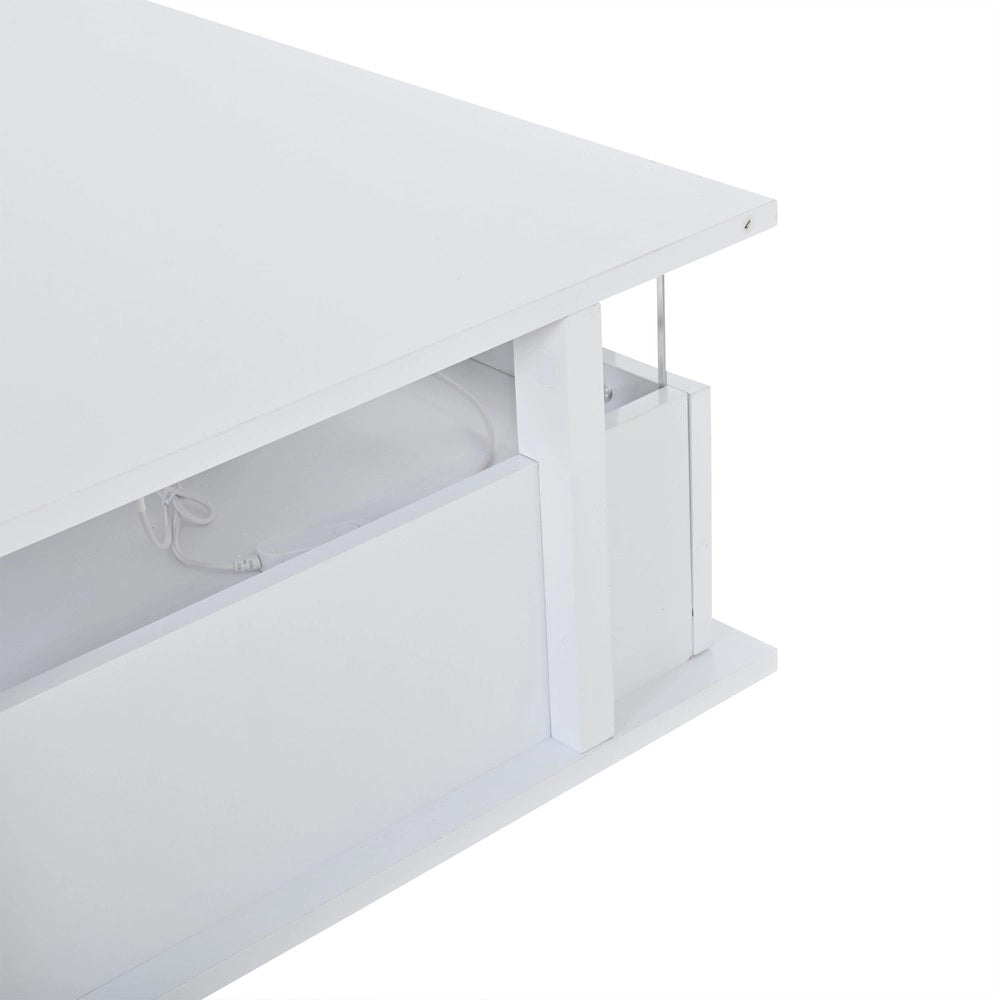 Tavolino da Caff¨¨ con LED, Cassetti e Ripiano in Acrilico ¨C MINIMAL ¨C Bianco Lucido 70x70x35