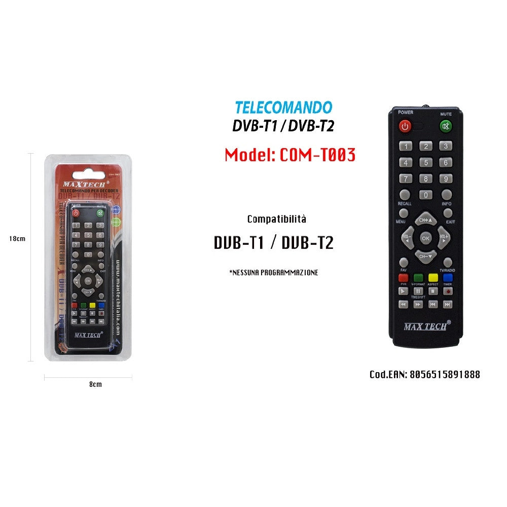 Trade Shop - Telecomando Per Decoder Dvb-t1 / Dvb-t2 Compatibili Solo Con Dispositivi Maxtech -