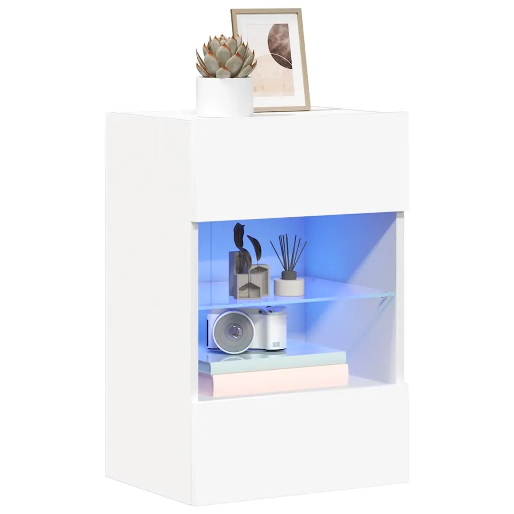 Mobili da parete con luci LED per TV 2pz | Armadietto TV | Mobile Porta TV Bianchi 40x30x60,5 cm