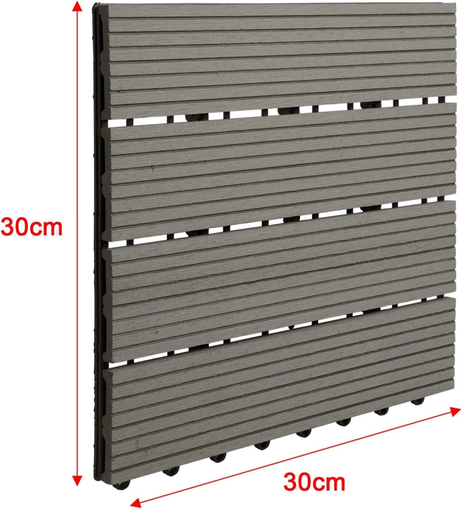 22 pezzi DIY Piastrella da giardino Terrazza Mattonelle Pavimento per casa in WPC Doghe Legno 30x30 cm Grigio Chiaro