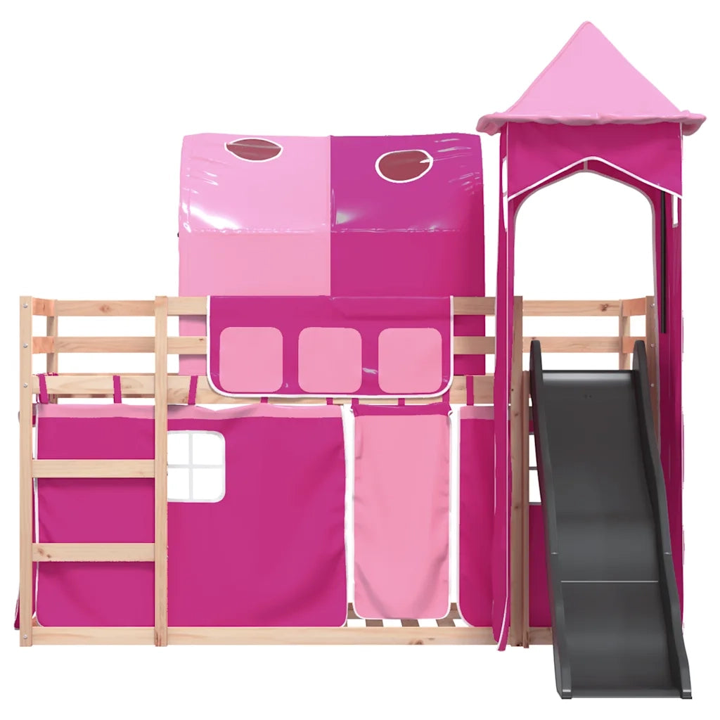 vidaXL Letto a Castello con Scivolo e Tende Rosa 80x200 cm