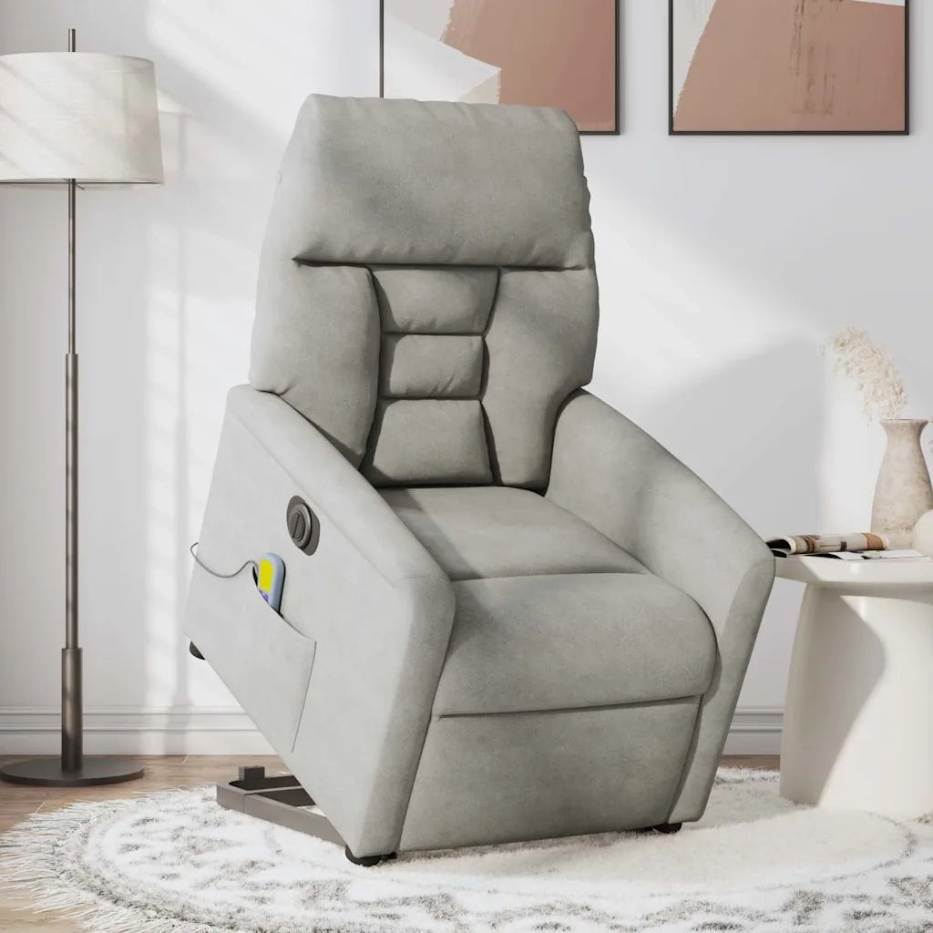 Poltrona a Rialzo Reclinabile Massaggi Grigio Chiaro Microfibra 3303109