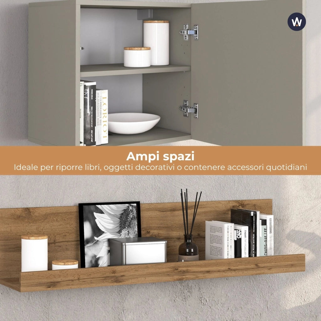 WHOUS Parete attrezzata Chronos set soggiorno tortora opaco e rovere 190/350x40 cm