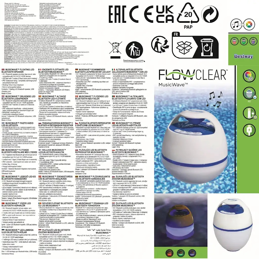 Bestway Altoparlante Galleggiante Bluetooth a LED 93800