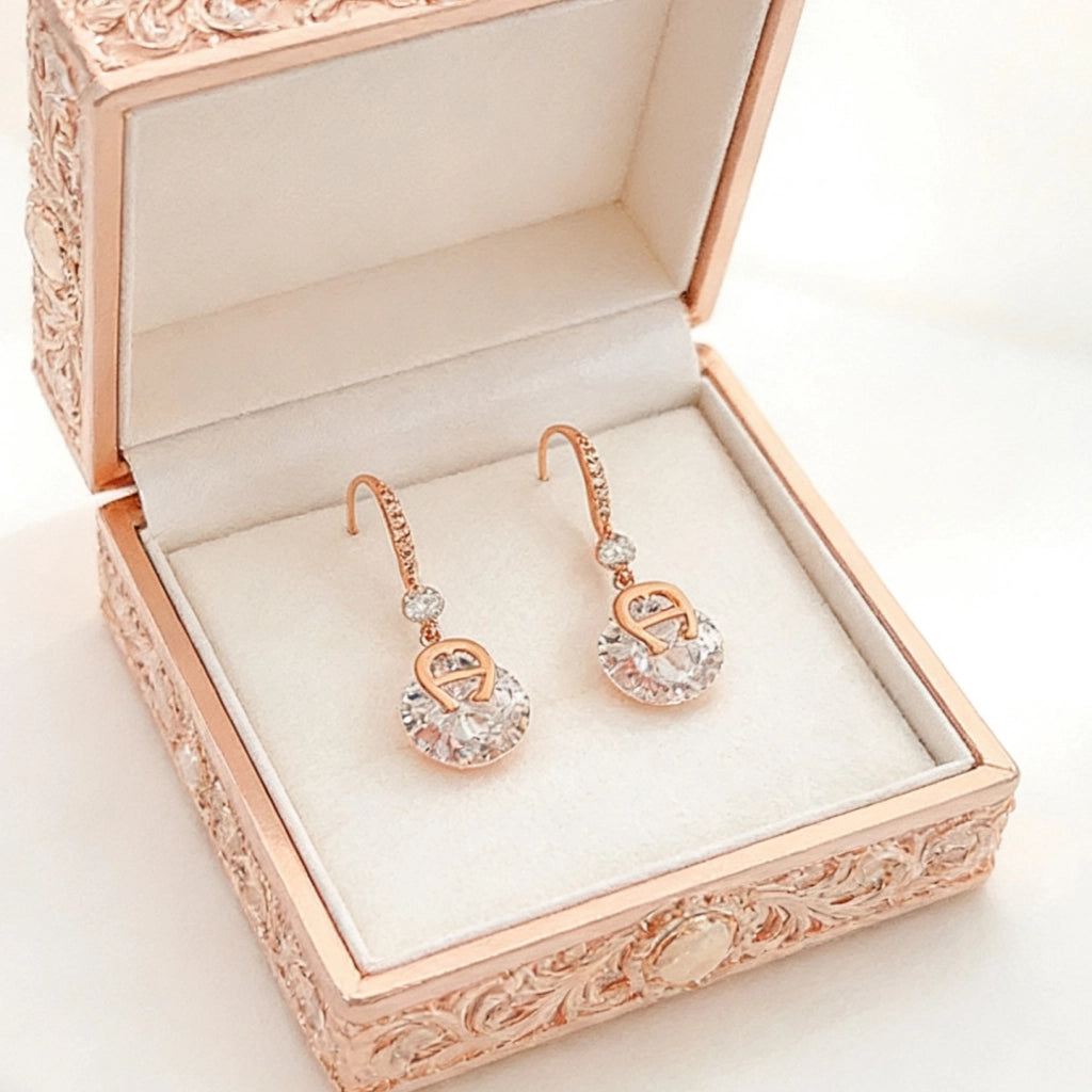 Design super scintillante ed elegante, ganci per orecchini a forma di lettera inglese, deliziosi orecchini a goccia con micro-zirconi incastonati.