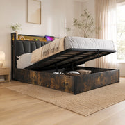LETTO matrimoniale 160x200 cm grigio con LED RGBW, USB e prese
