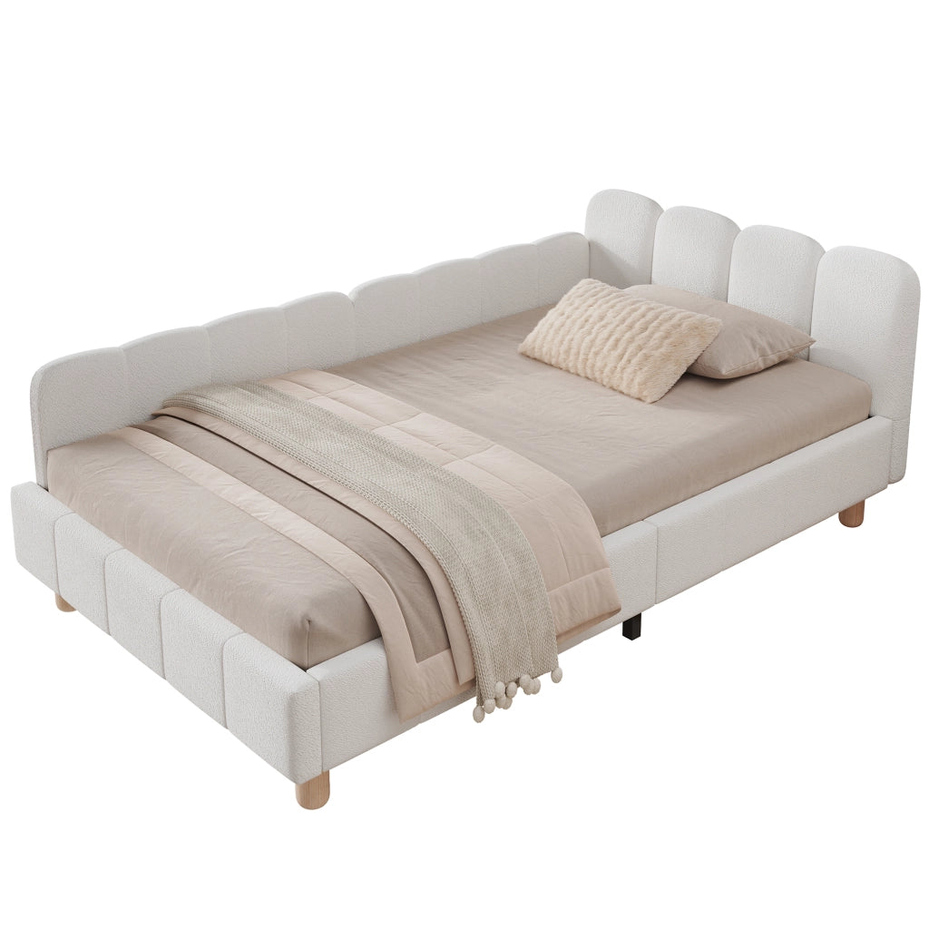 Letto imbottito per bambini con testiera ergonomica; bouclé beige