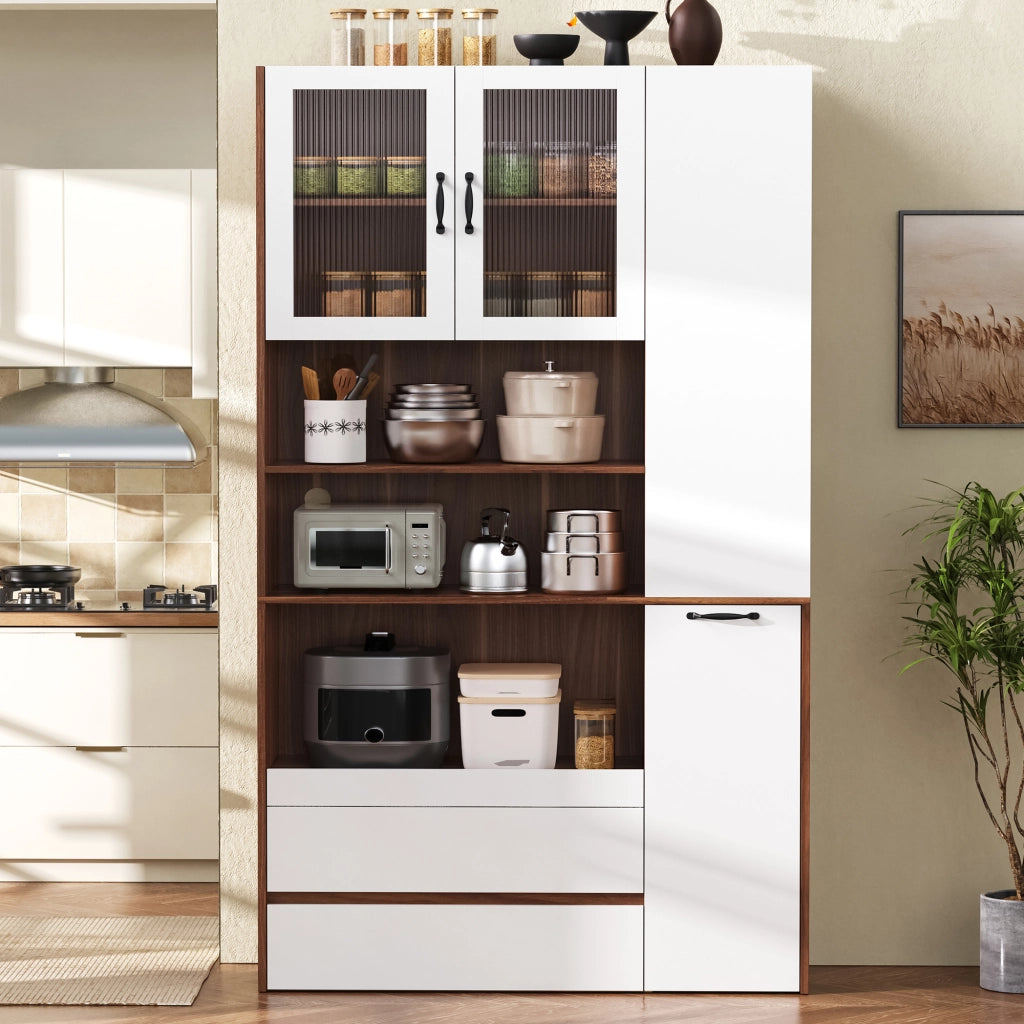 Credenza e madia con 2 cassetti e ripiani regolabili, per cucina e soggiorno, in MDF, bianco noce, 100 × 40 × 200 cm