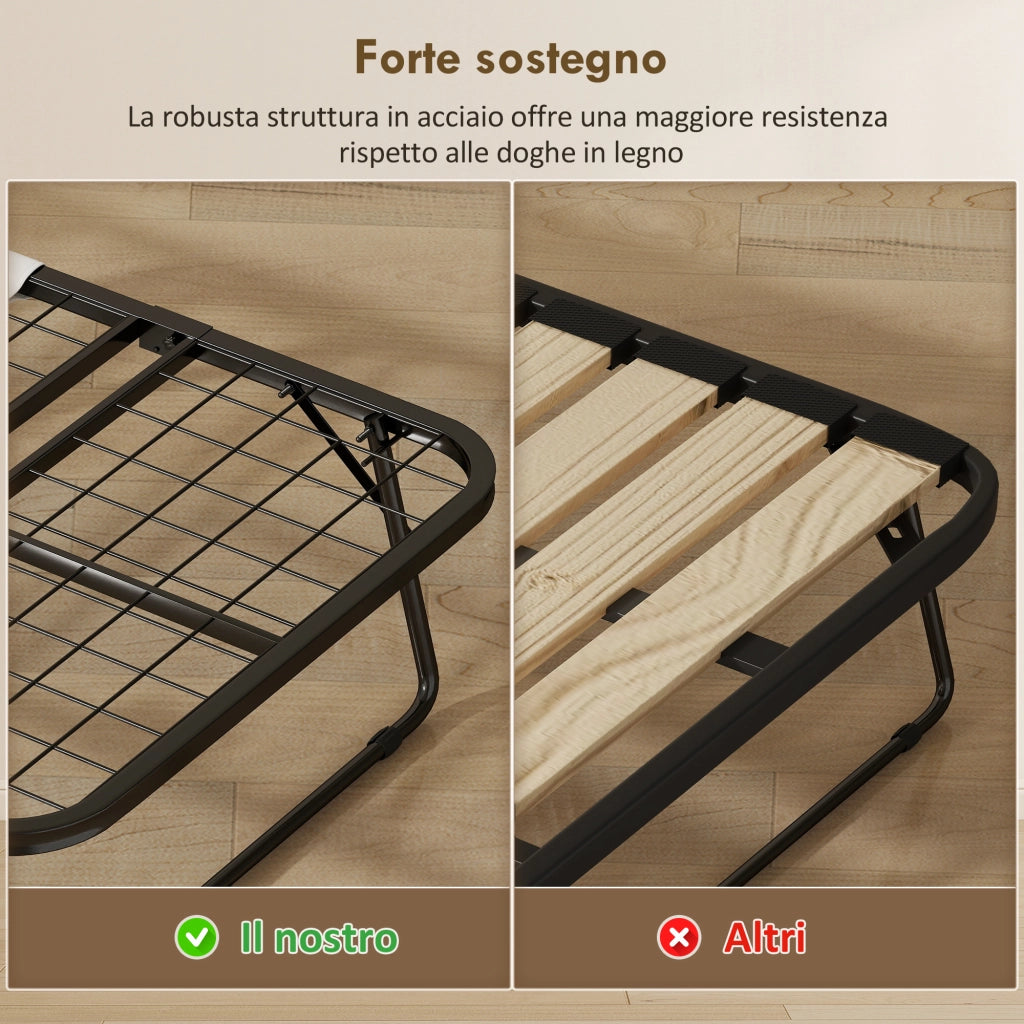 Letto Pieghevole Singolo con Materasso ¨C Xylo ¨C Metallo Nero con Ruote 90x200 cm
