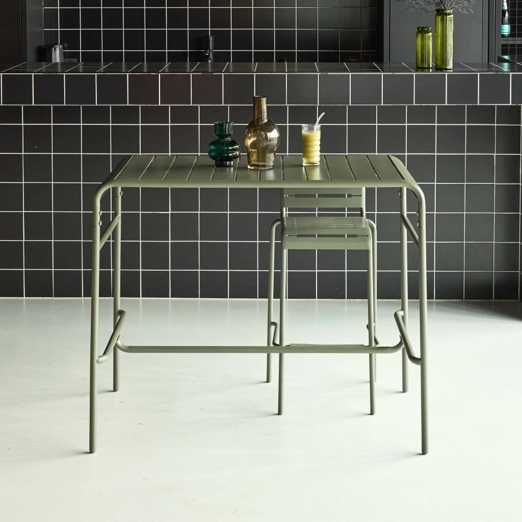 Tavolo alto da giardino in acciaio, 4 posti, 120cm, verde kaki