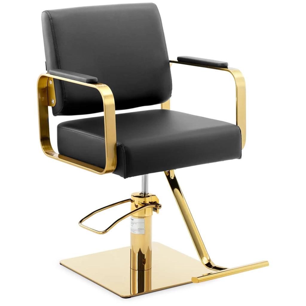 Poltrona professionale per parrucchiere con poggiapiedi 200 kg acciaio inox PVC nero e oro 14_0008942