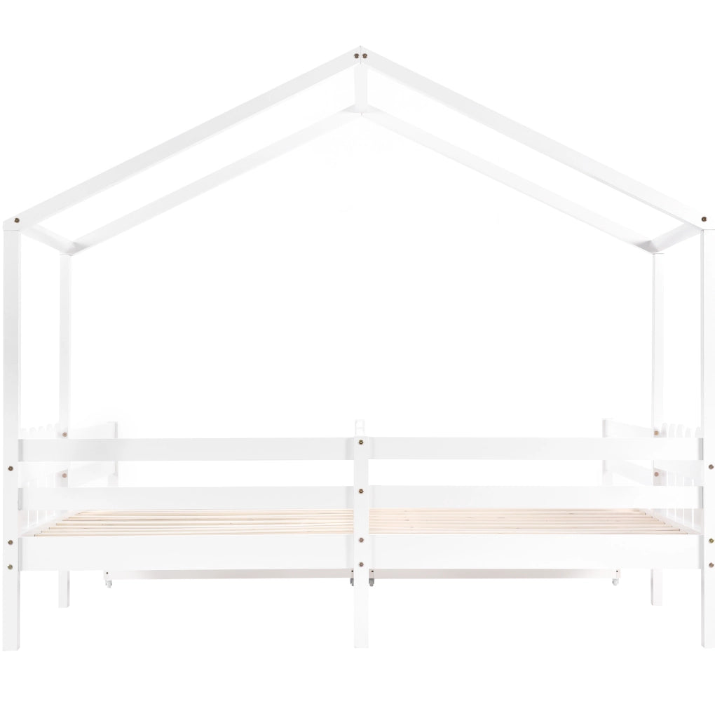 Letto a casetta doppio 200x90 cm bianco con 2 cassetti MDF