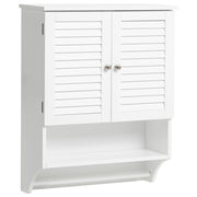 Mobiletto da Bagno da Parete in MDF Bianco con Ante, Ripiano Aperto e Portasciugamani, 60 x 22 cm Design Moderno