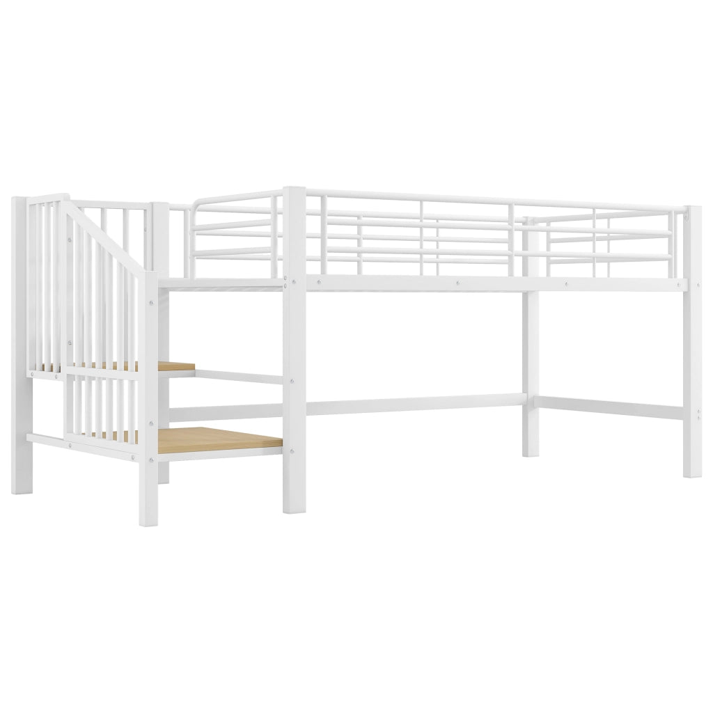 Letto a soppalco singolo 90 × 200 cm con scala contenitore integrata, senza materasso, metallo, bianco