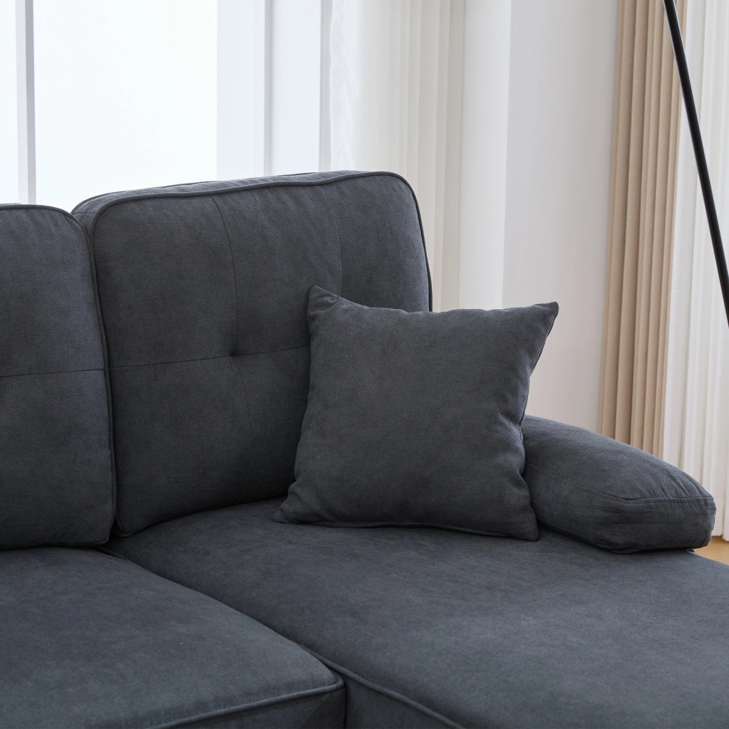 Divano angolare a U 4 posti in tessuto effetto lino; 250x130x88 cm; grigio scuro