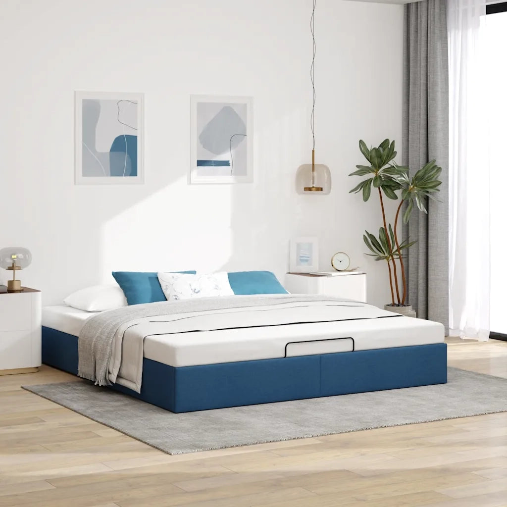 Struttura Letto Pouf senza Materasso Blu 160x200 cm in Tessuto