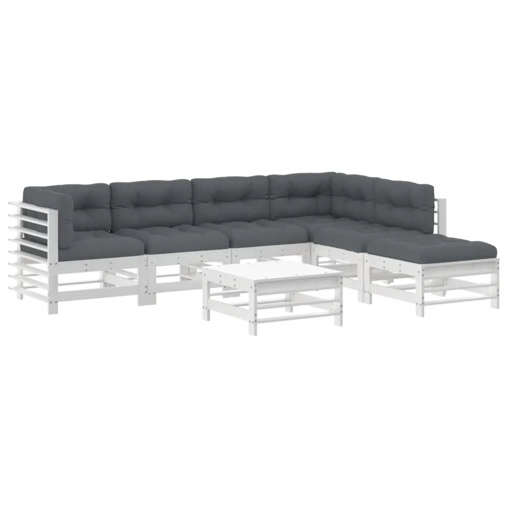 Set Divani da Giardino 7pz con Cuscini in Legno Massello Biancocod mxl 124445