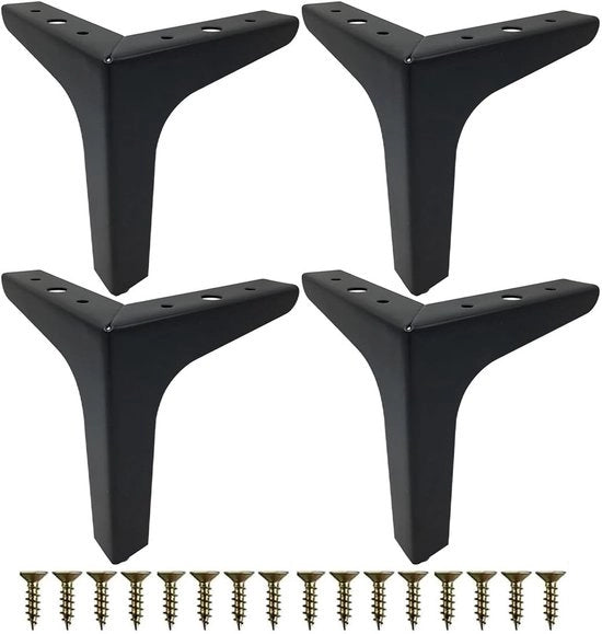 4 pezzi di supporti per mobili in metallo nero, altezza 15 cm, con viti, ideali per poltrone, tavoli da salotto, armadi, armadi per TV, comodini, cassetti, supporti per mobili, supporti per cassetti per progetti di fai da te