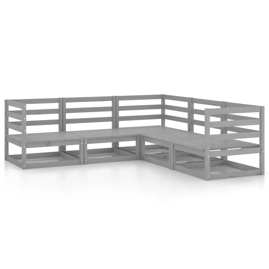 Set Divani da Giardino 5 pz Grigi in Legno Massello di Pino 3075726