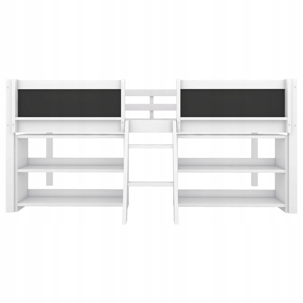 Letto singolo con ripiani e scala - Xylo - 90x200 - Pino bianco