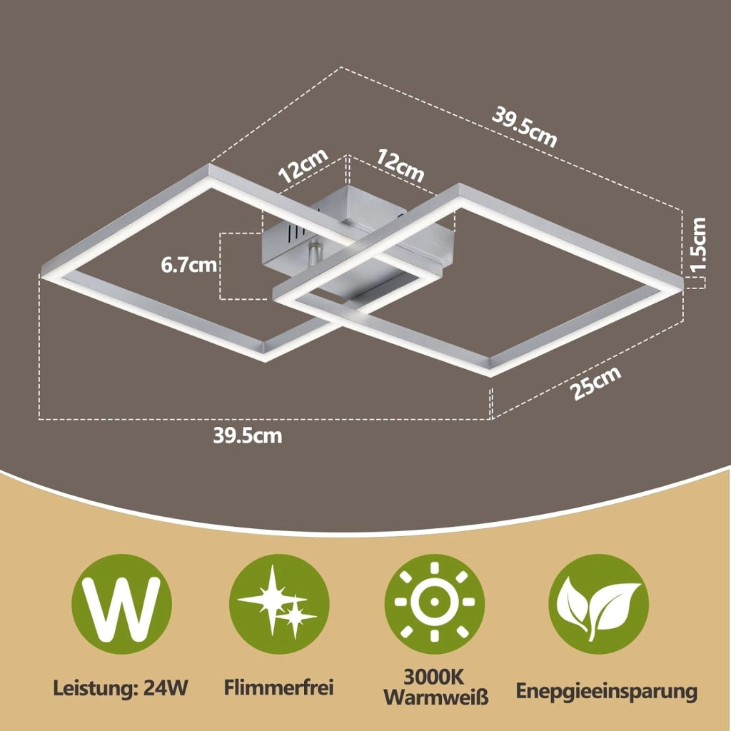 ZMH Plafoniera LED argento 24W 3000K moderna plafoniera quadrata per soggiorno camera da letto corridoio o ufficio