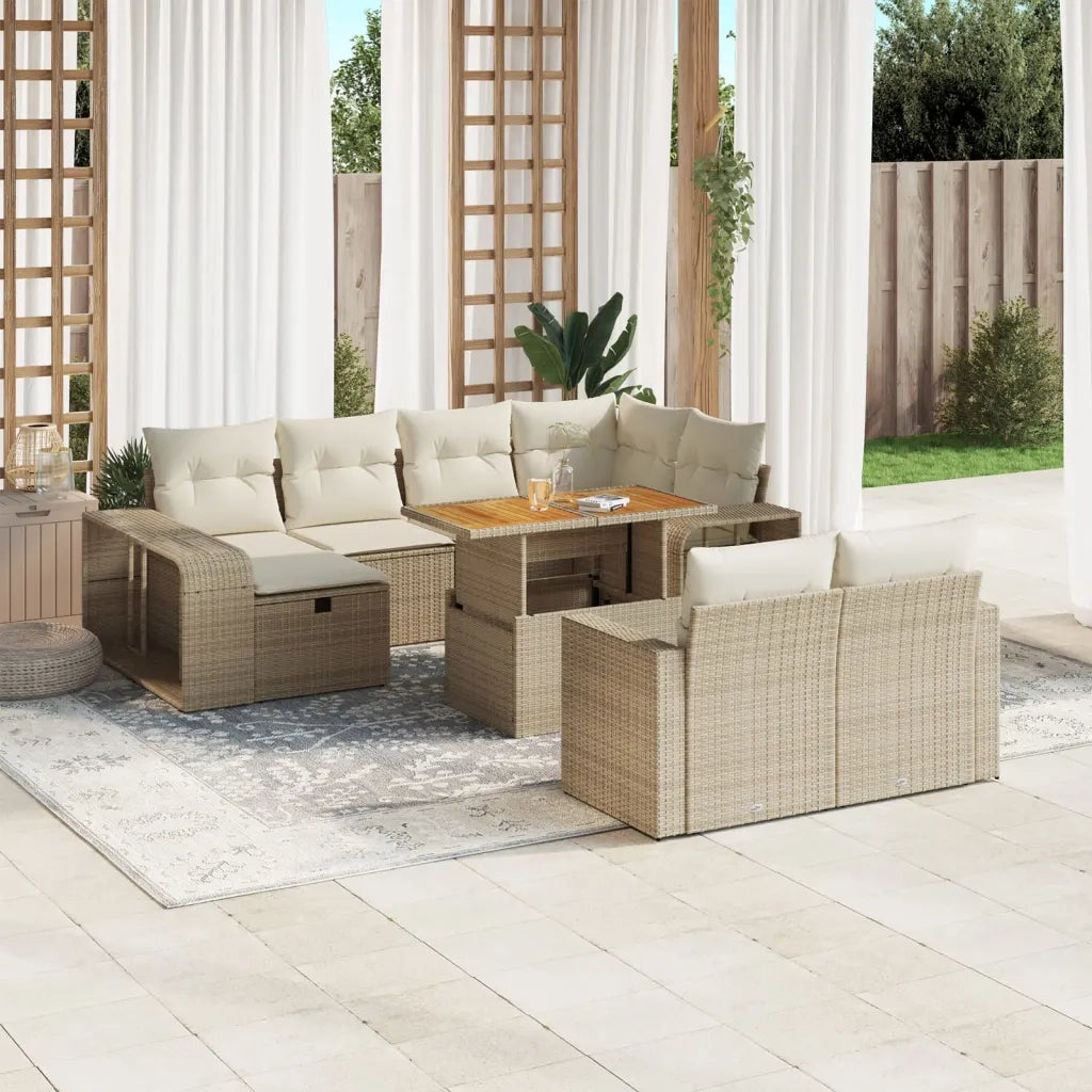 Set Divani da Giardino 11 pz con Cuscini Beige in Polyrattan