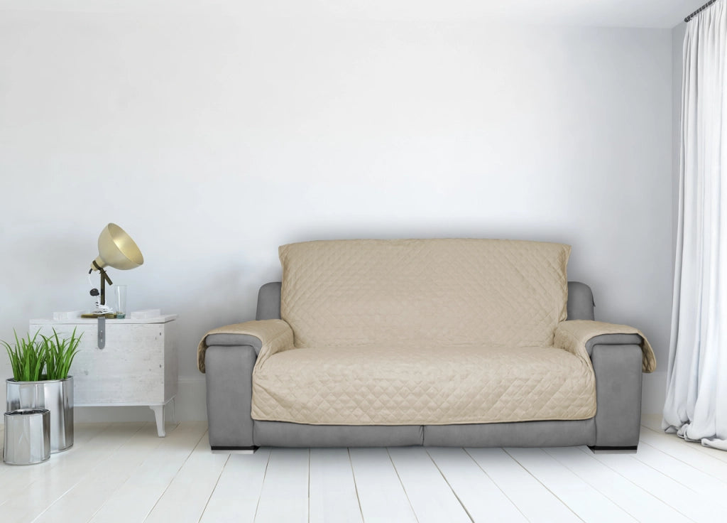 Copridivano Copripoltrona Trapuntato Antimacchia In Tinta Unita Willy Beige - 3 Posti - Beige