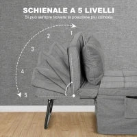 Pouf Letto Pieghevole Multiuso 4 in 1 con Schienale Reclinabile a 5 Livelli, Grigio