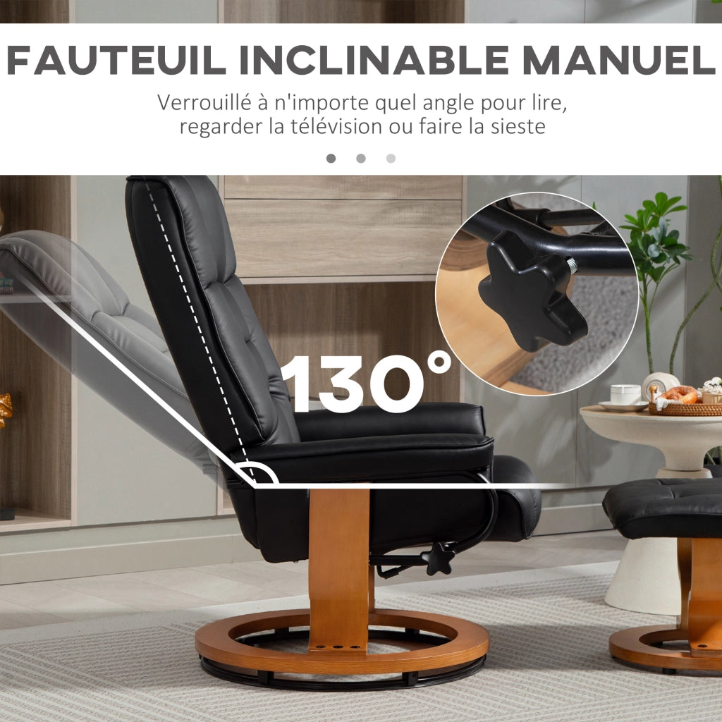 Poltrona relax reclinabile girevole con poggiapiedi ¨C zephmum ¨C nera, similpelle, struttura legno