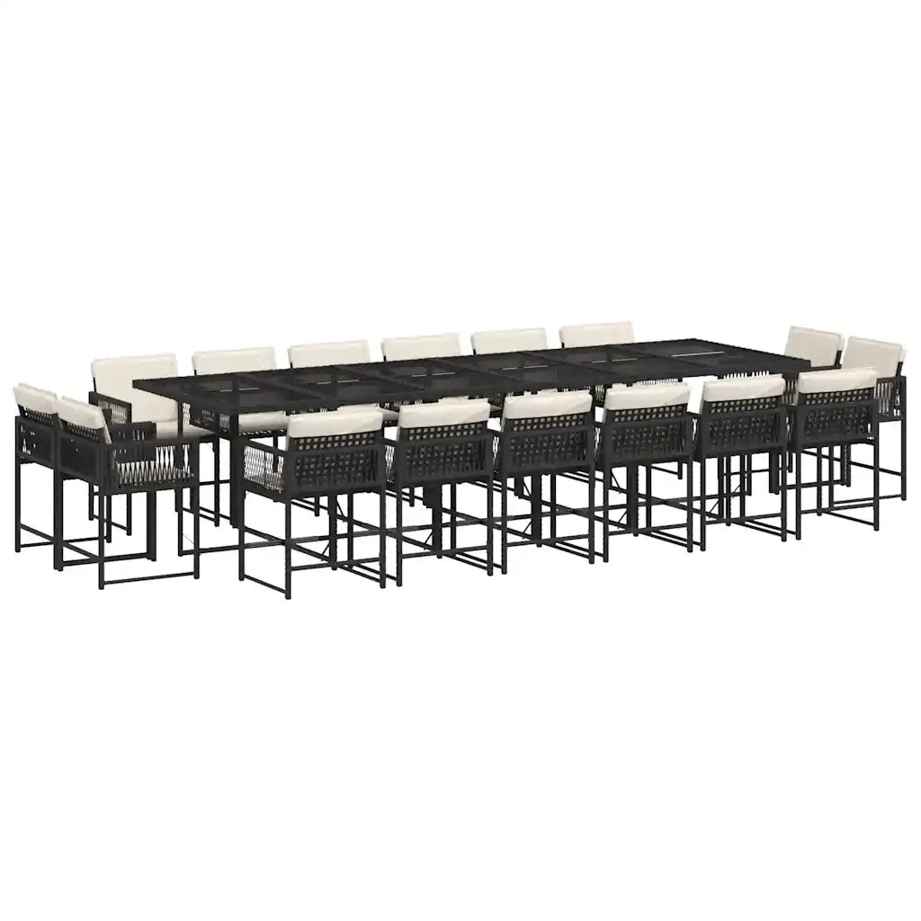 Set da Pranzo da Giardino 17 pz con Cuscini Nero in Polyrattan