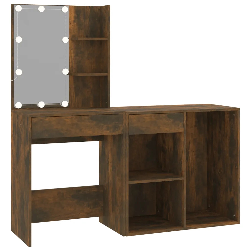 Toeletta con LED e Armadietto Rovere Fumo in Legno Multistrato 3120185