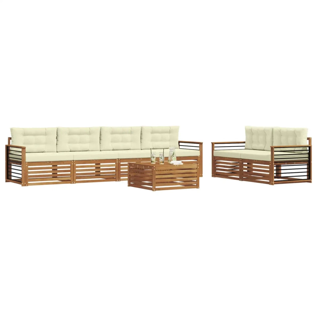 Set di divani da esterno con cuscino 7 pcs Naturale e Crema