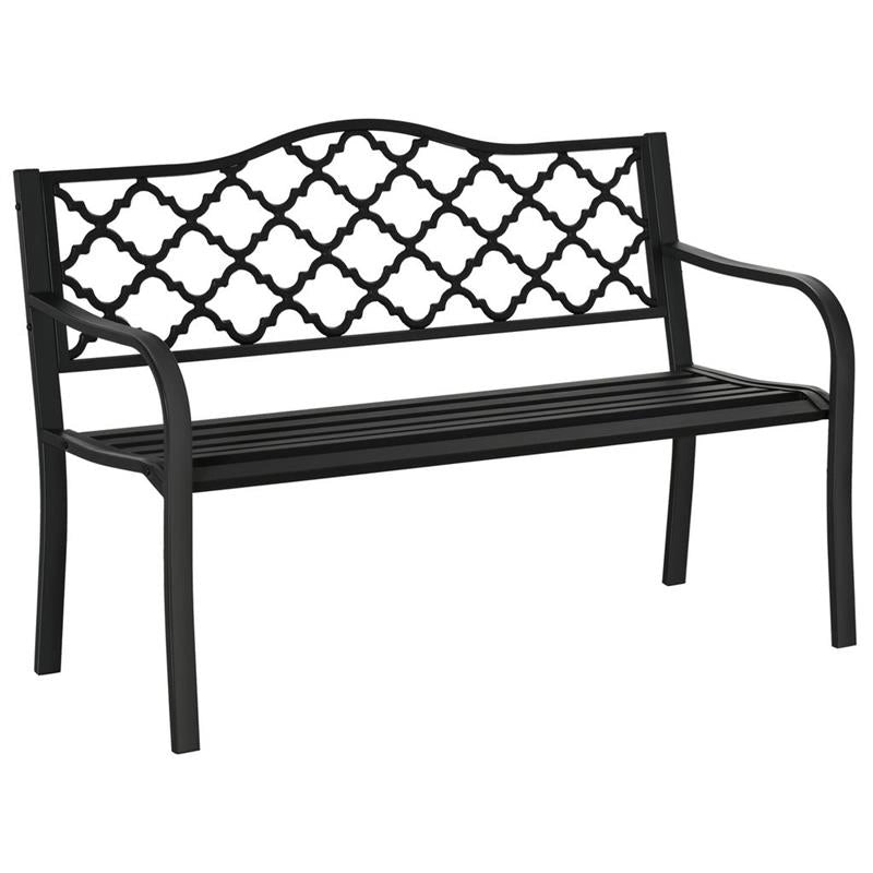 PANCHINA DA ESTERNO 2 POSTI IN ACCIAIO E GHISA CON BRACCIOLI E SCHIENALE DECORATO 128X58.5X89CM NERO