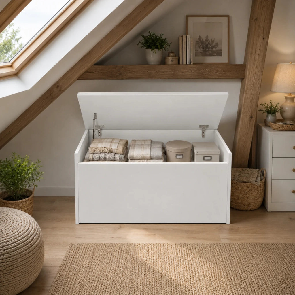 Cassapanca Contenitore Bianca con Coperchio Soft Close | Panca Ingresso Salvaspazio con Ampio Vano Interno | Baule Multiuso Moderno 90x45x45 cm