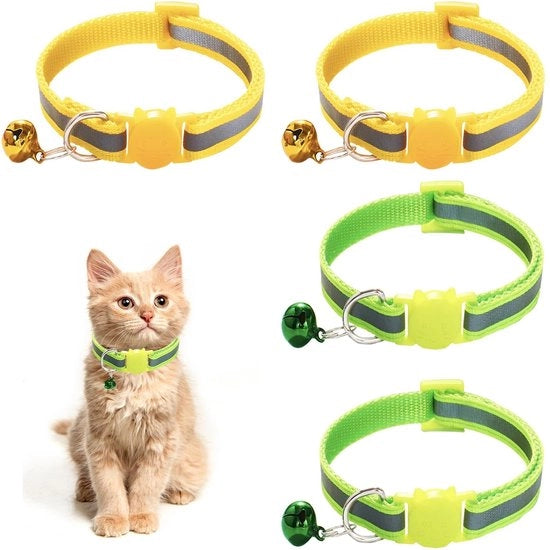 Impacco per gatto adattabile - Collare per gatto con chiusura di sicurezza - Collare per gatto riflettente - Collare per gatto con chiusura rapida - Set da 4 pezzi - Materiale nylon di alta qualità - Collare per gatto