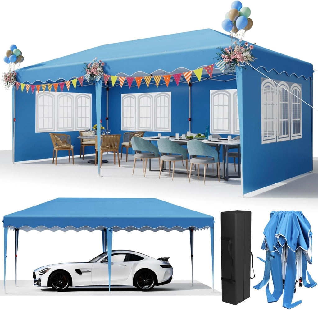 Gazebo 3x6 Pieghevole Impermeabile, Gazebo Esterno Resistente, Pergola con 4 Pannelli Laterali, 420D Oxford, Protezione UV 50+, Spiaggia, Cortile, Giardino, Campeggio, Matrimonio, Fiera, Blu