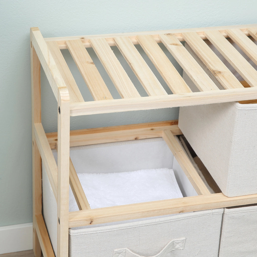 Cassettiera con 4 cassetti in tessuto lino ¨C zephmum ¨C 59x28x50 cm legno naturale beige