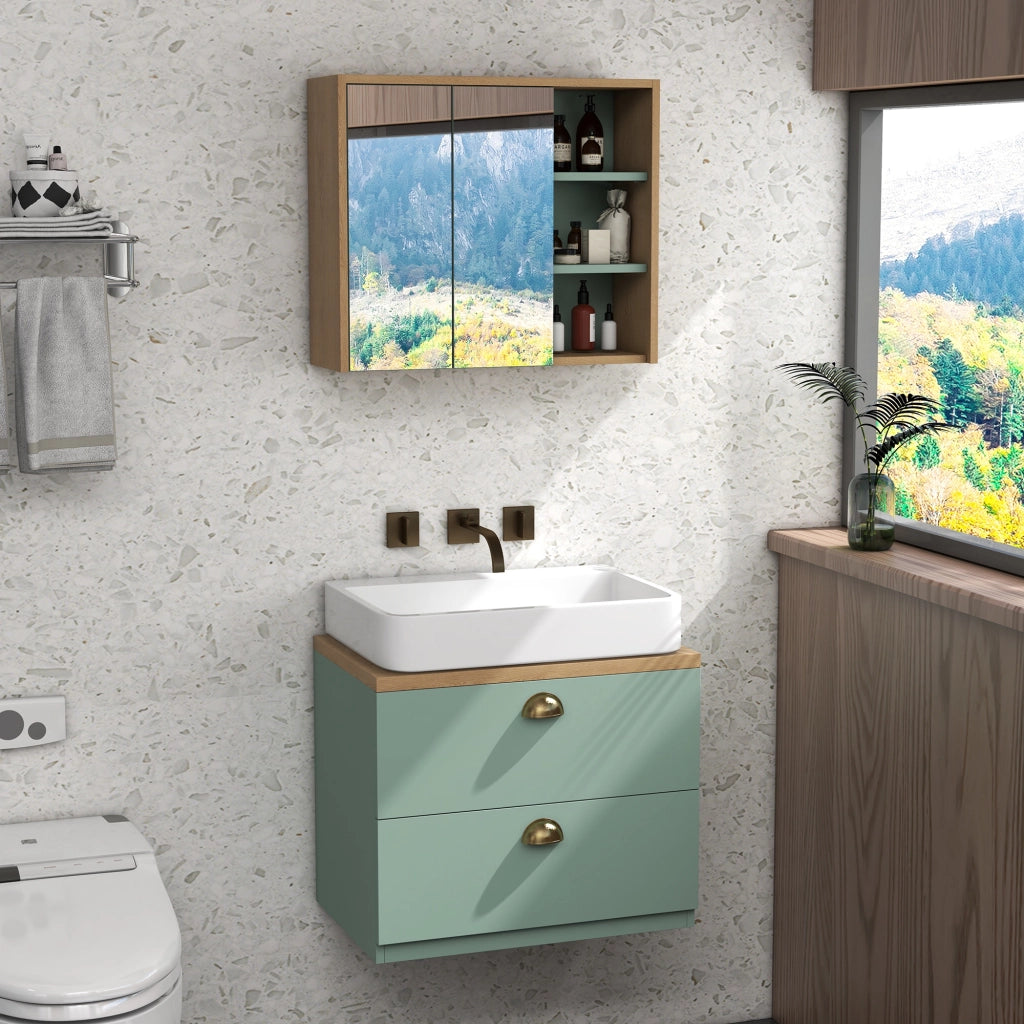 Mobile bagno con ante e cassetti ¨C Zephmum ¨C Verde, legno, 60x30x30